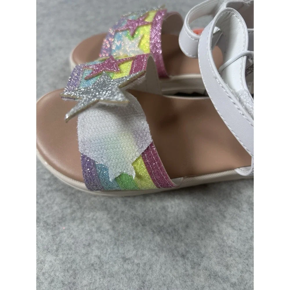Wonder Nation Toddler Girls White Sandals Rainbow Stars Size 11 Adjustable NWT